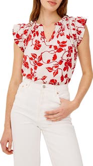 Rails Floral Ladder Stitch Flutter Sleeve Top