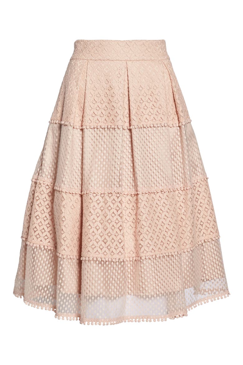 Banded Lace Midi Skirt, Alternate, color, BLUSH