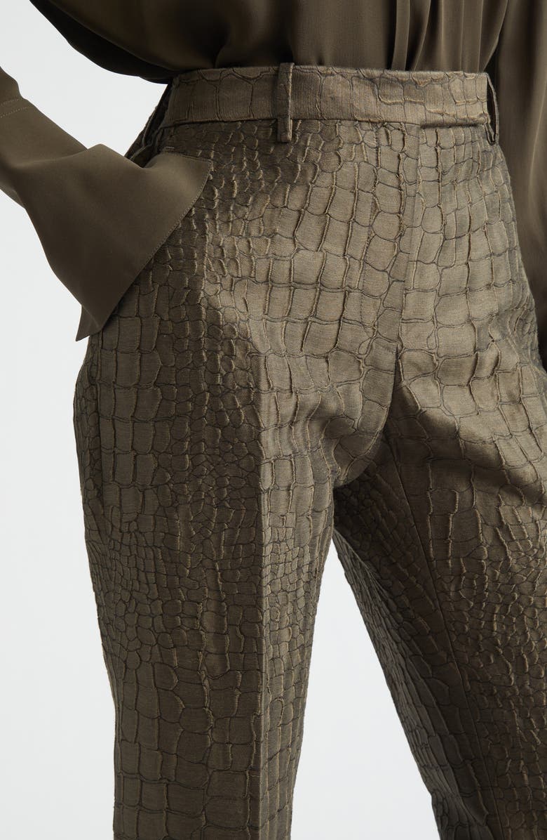 TOM FORD Crocodile Jacquard Linen & Silk Blend Straight Leg Pants, Alternate, color, Olive Green