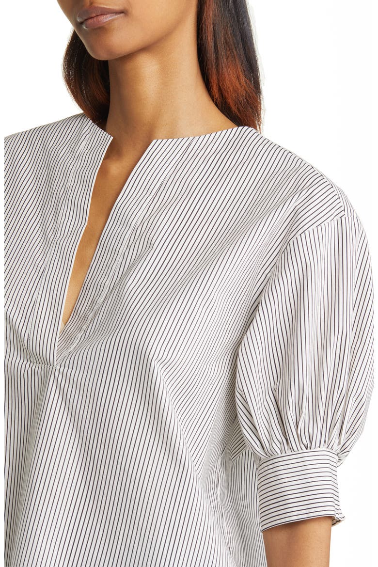 Stripe Split Neck Organic Cotton Popover Top, Alternate, color, BONE MULTI