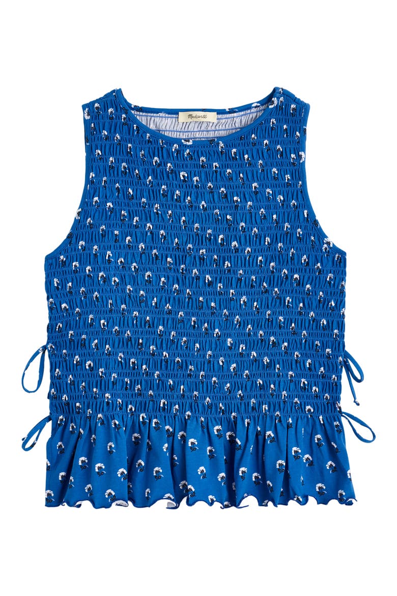 Side Tie Smocked Tank, Alternate, color, RETRO BLUE