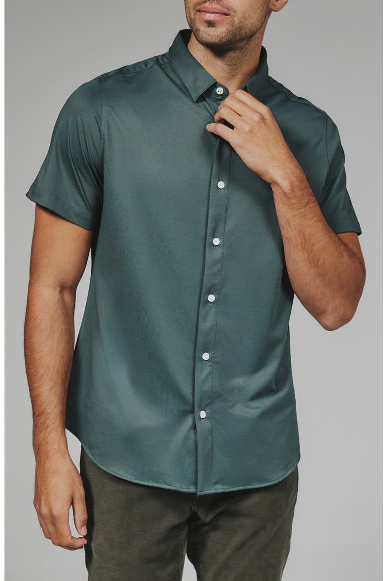 Owen Solid Short Sleeve Performance Button-Up Shirt, Main, color, BASIL