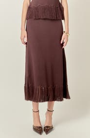 English Factory Fringe Hem Knit Midi Skirt