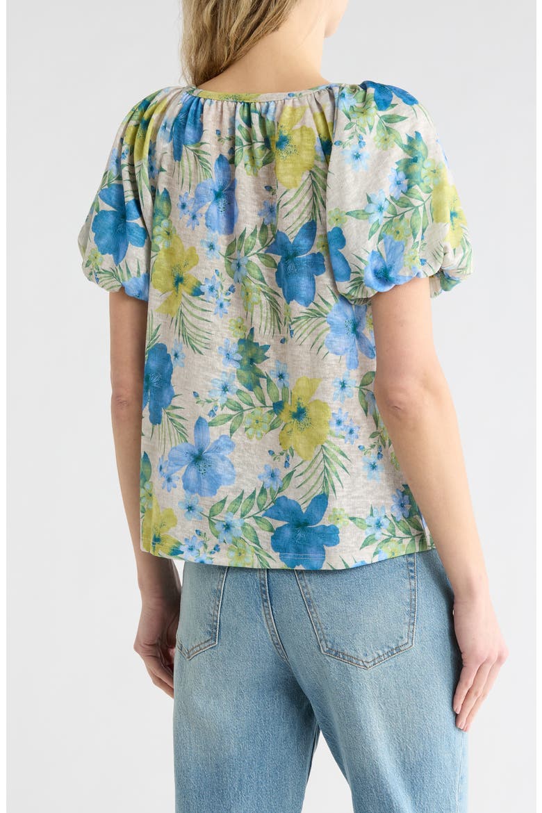 Floral Puff Sleeve Slubbed Jersey Top, Alternate, color, BLUE MULTI