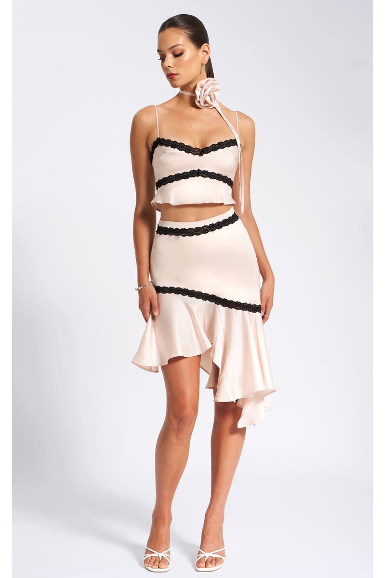 Yareli Lace Trim Satin Strappy Top, Alternate, color, Beige