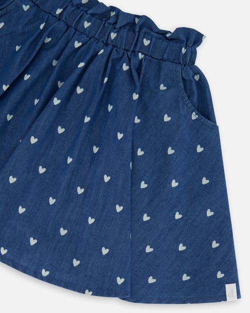 Deux Par Deux Girl's Printed Chambray Skort Blue And White Cherries In Navy Blue And White Hearts