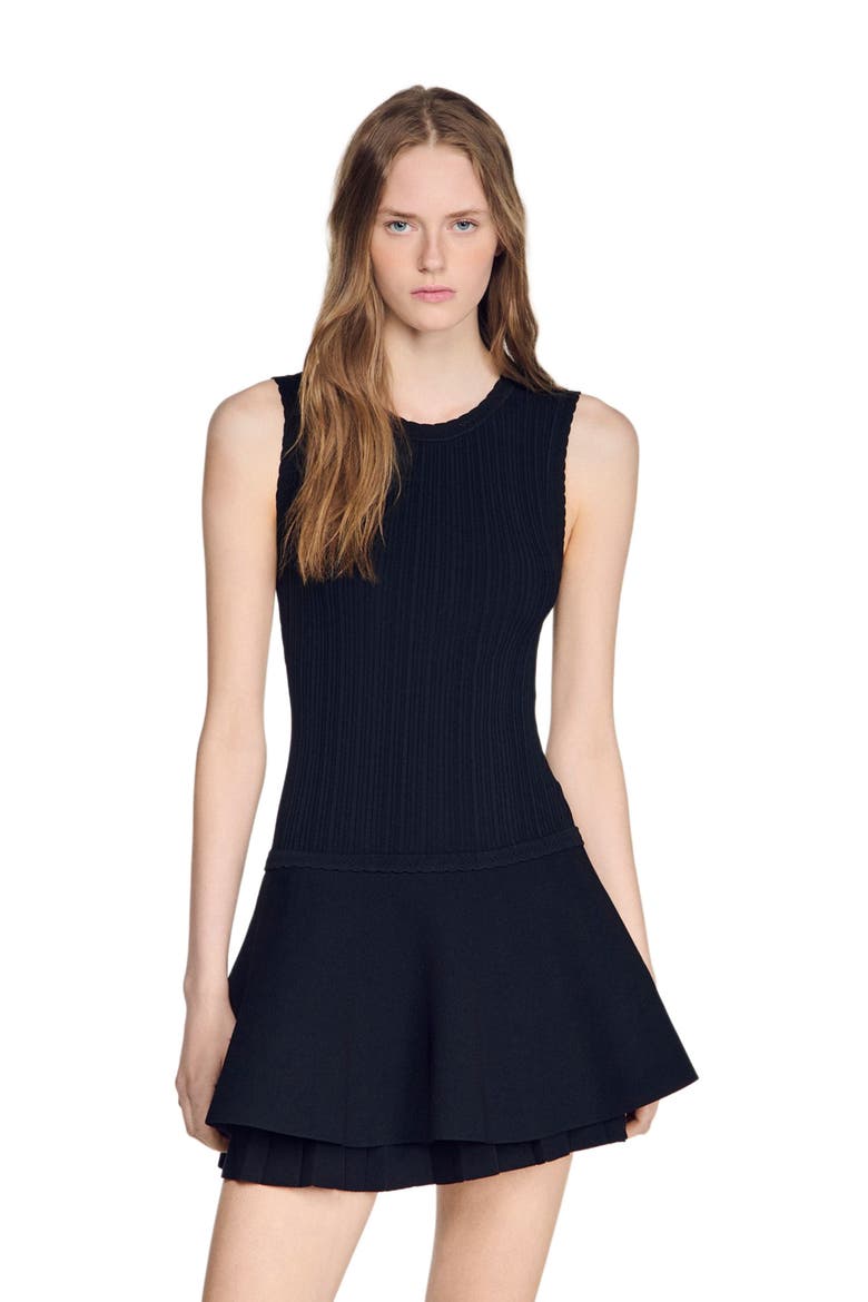 Short knit dress with ruffles, Alternate, color, Black