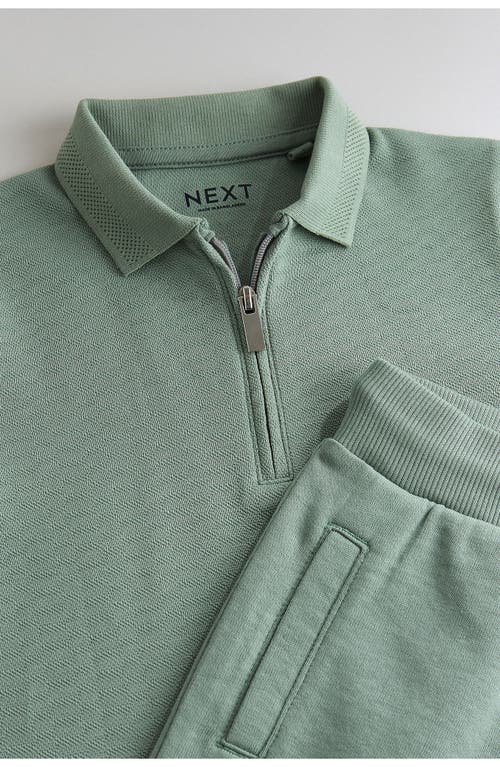 Next Kids' Zip Polo & Drawstring Shorts Set In Green