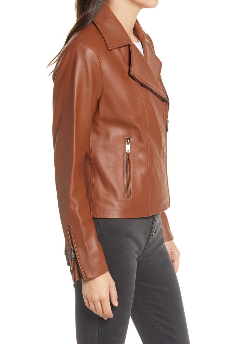 Leather Moto Jacket, Alternate, color, COGNAC