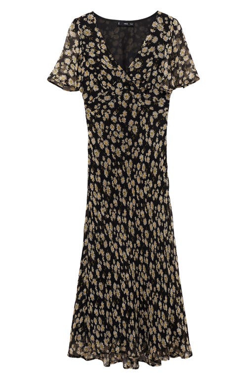 Mango Floral Print Midi Dress In Black