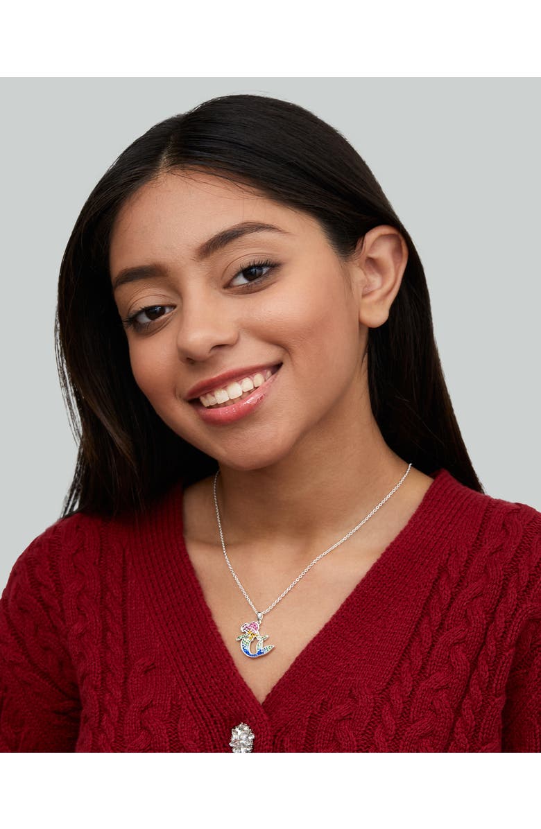 Disney The Little Mermaid Ariel Rainbow Crystal Silver Flash Plated Pendant Necklace, 18", Alternate, color, Silver, Multicolor