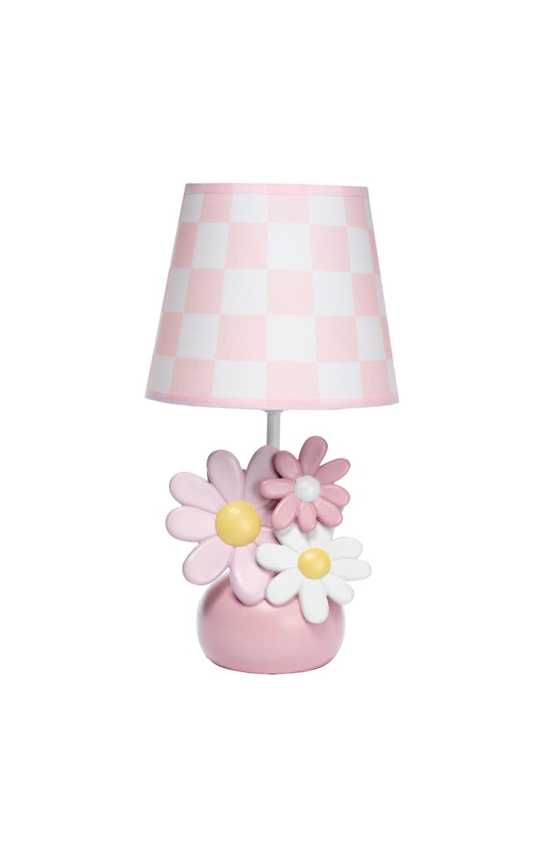Lambs & Ivy Daisy Dreams Hand-Painted Floral Lamp w/ Shade and LED Bulb, Main, color, Pink
