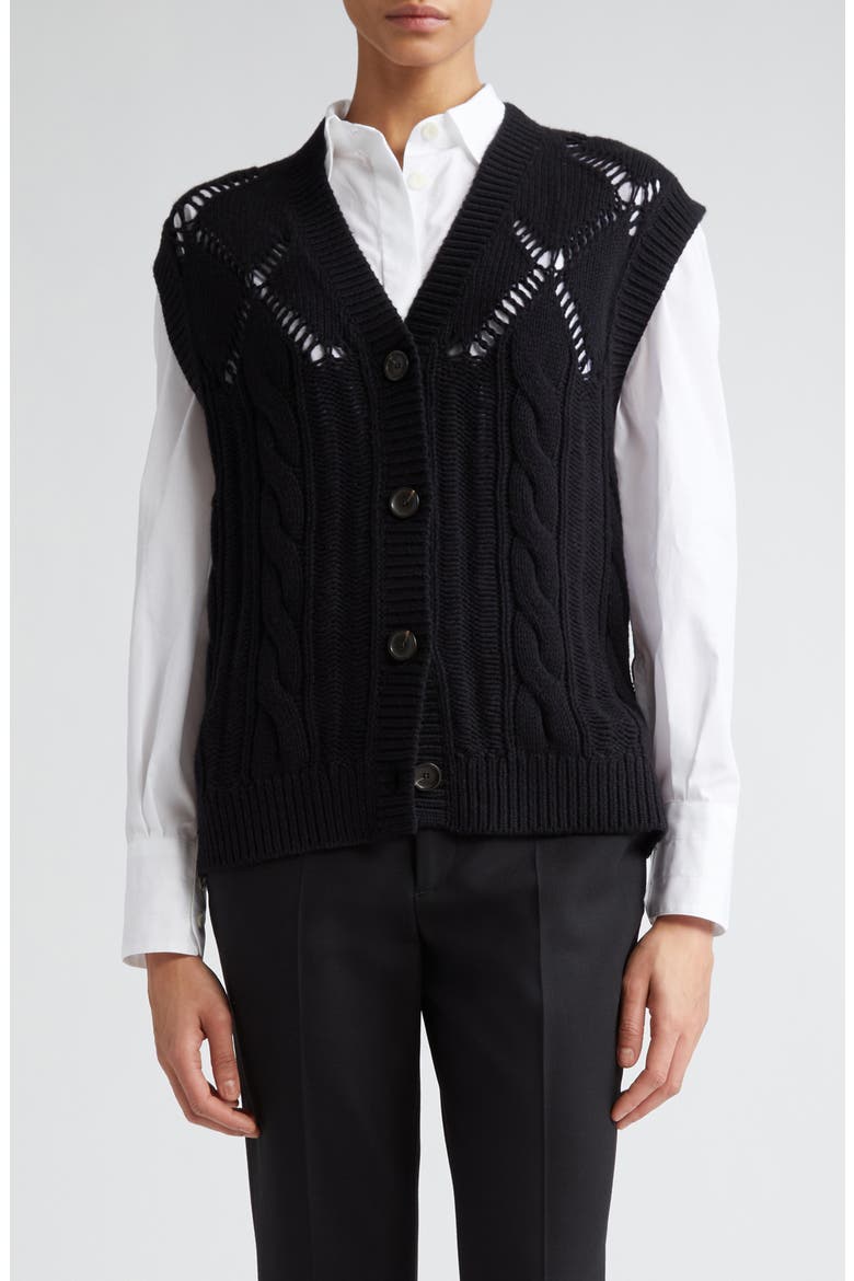 Argyle Oversize Recycled Cashmere & Organic Cotton Sweater Vest, Main, color, BLACK