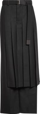 Sacai Pleated Overlay Wool Flannel Wide Leg Pants