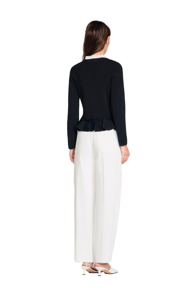 Removable collar peplum cardigan, Alternate, color, Black