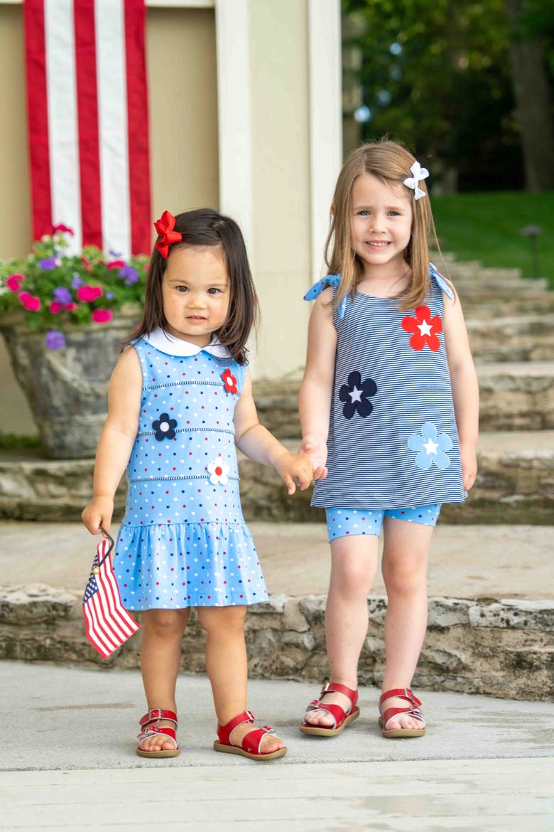 Stripe Knit Short Set With Flowers & Stars, Alternate, color, Blue/Multi
