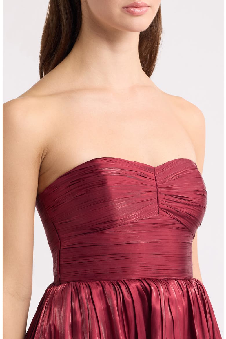 Bella Strapless Tiered Satin Gown, Alternate, color, BURGUNDY