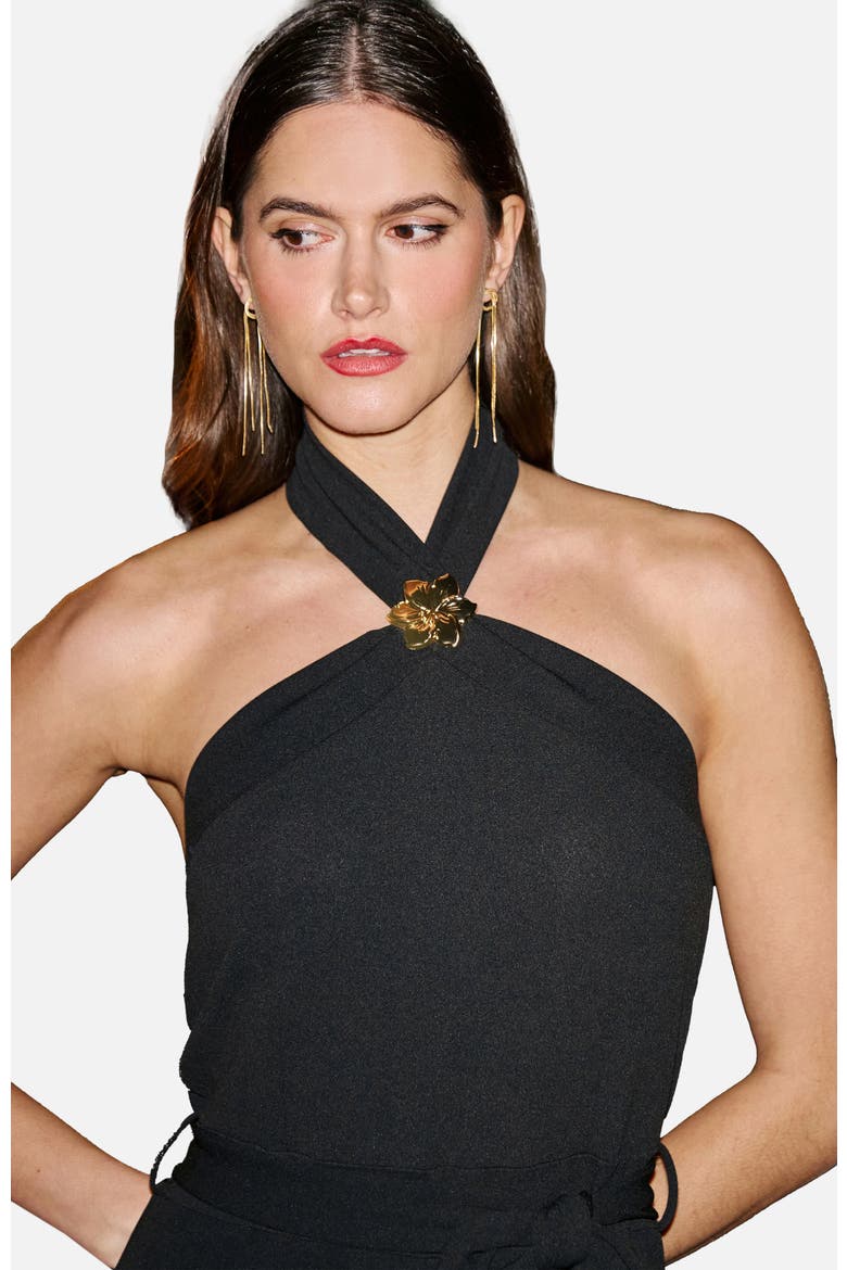 Halter Neck Wide Leg Jumpsuit, Alternate, color, Black