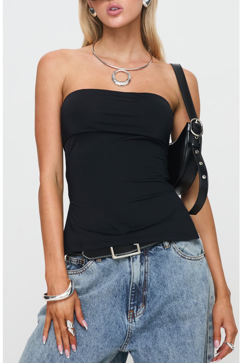 Strutter Foldover Side Slit Strapless Top, Main, color, BLACK