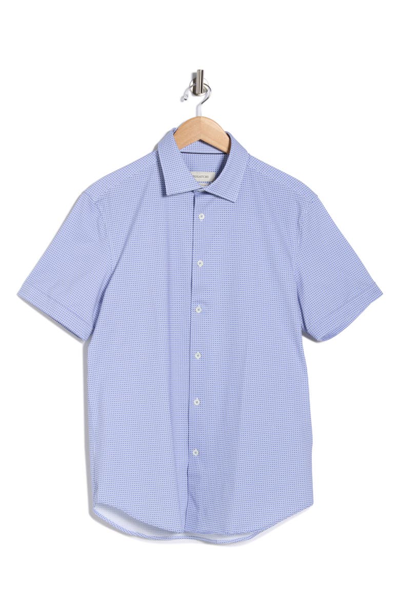 Bugatchi Short Sleeve Woven Button-Up Shirt, Main, color, Azure