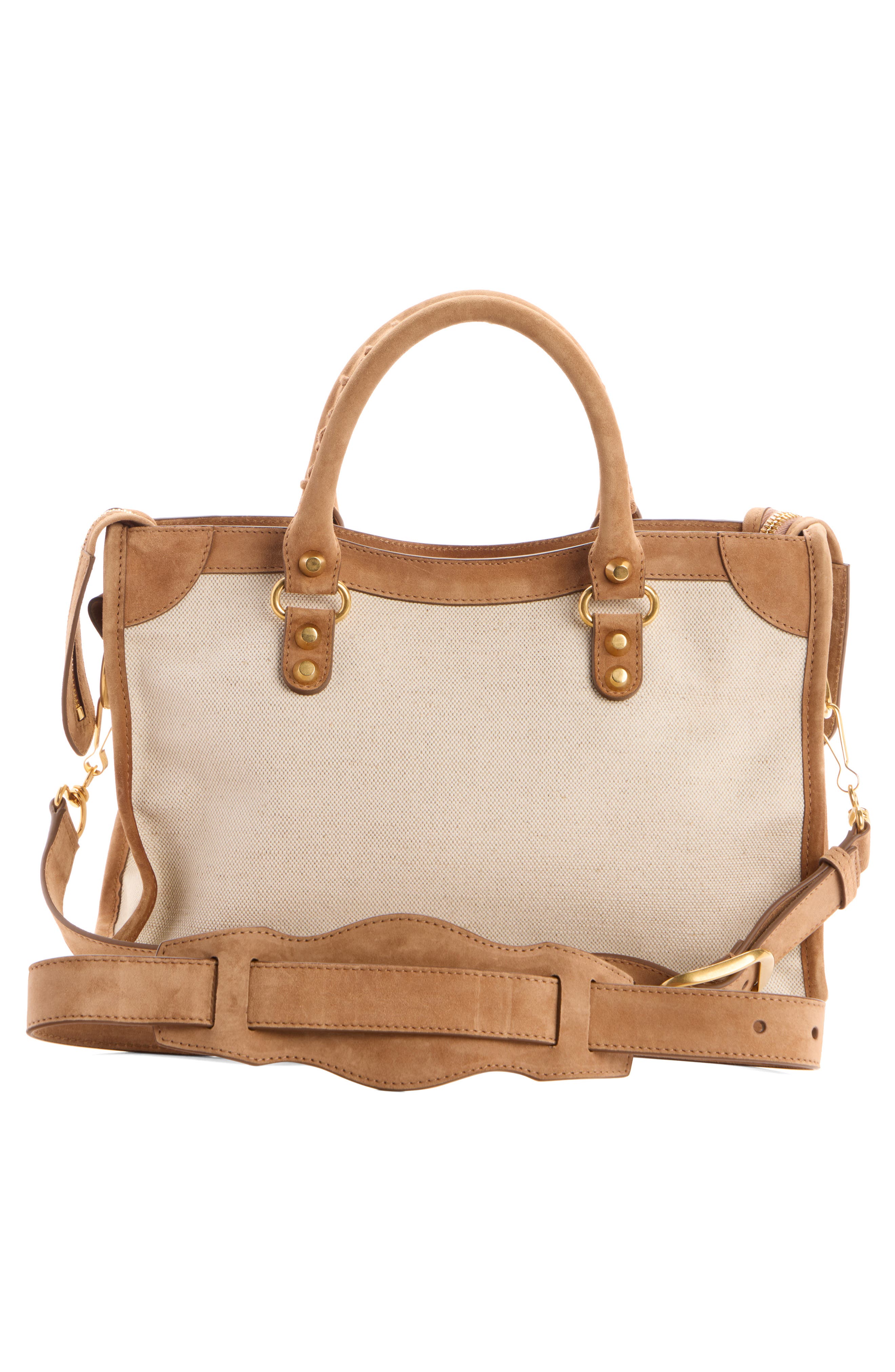 Balenciaga Small Le City Canvas & Leather Bag, Alternate, color, 9226 Natural/ Camel