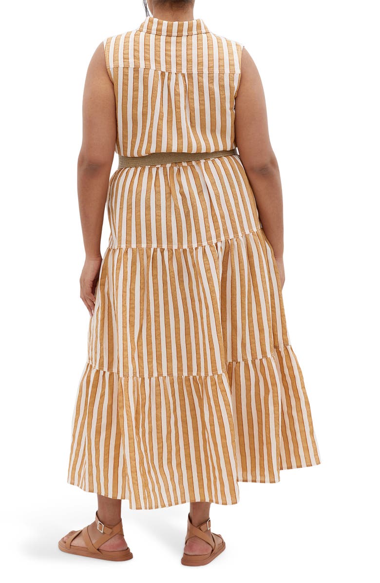 City Chic Clean Lines Belted Midi Dress, Alternate, color, Terracotta Stripe