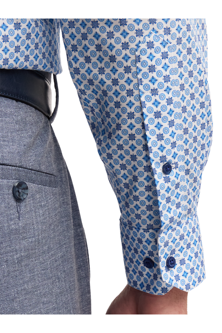 Cotton Point Collar Poplin Tailored Contrast Trim Button Cuff Long Sleeve Shirt, Alternate, color, Blue