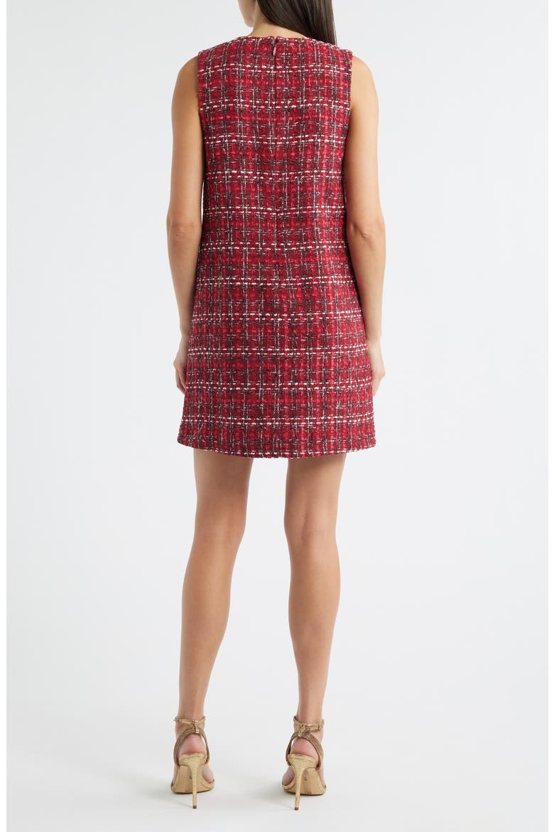 Scalloped Sleeveless Tweed Shift Dress, Alternate, color, RED