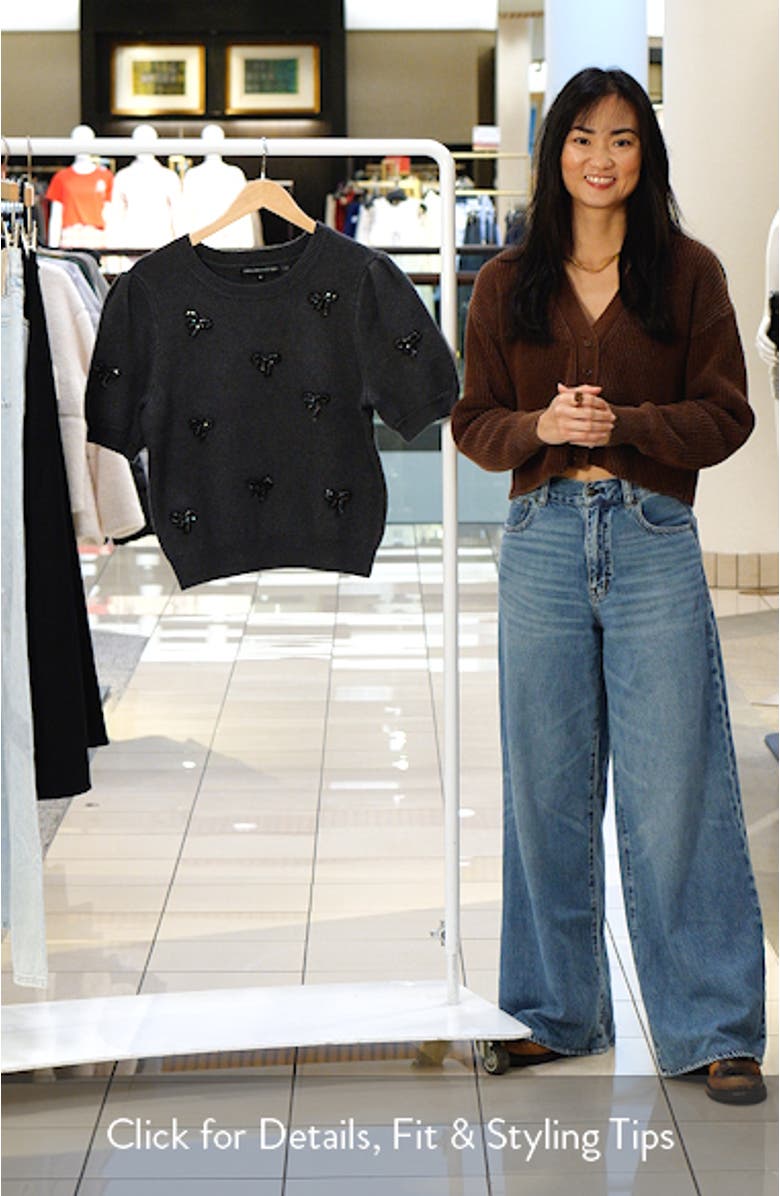 Embellished Bow Puff Short Sleeve Sweater, sales video thumbnail