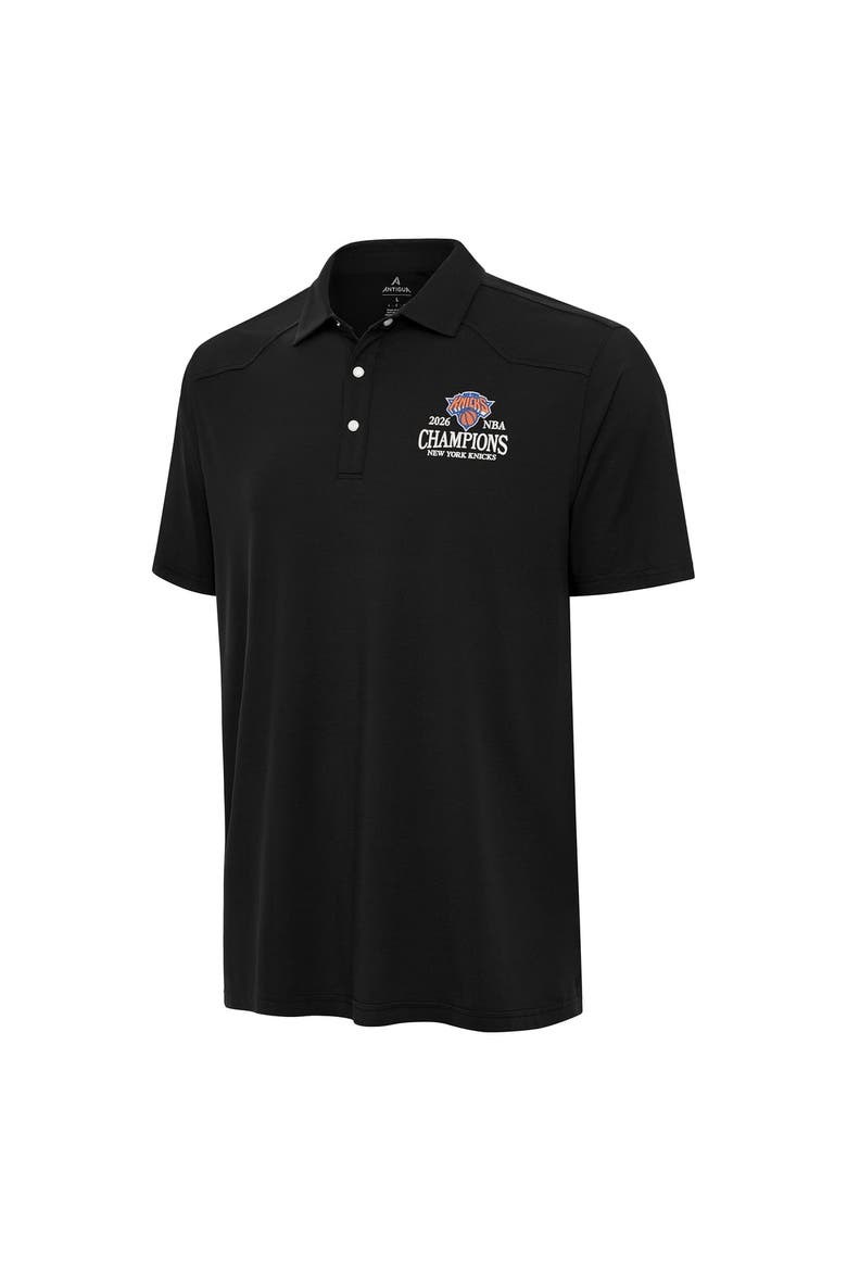 Men's Antigua Black New York Knicks 2026 NBA Finals Champions Wordmark Western Polo, Alternate, color, Black