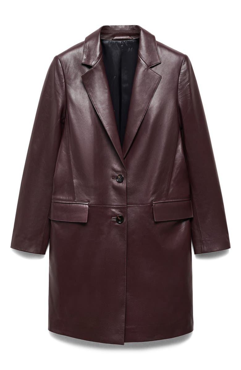 MANGO Longline Leather Coat, Main, color, 