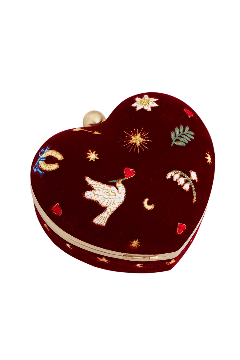 Heart Velvet Embroidered Jewellery Box, Alternate, color, Dark Red