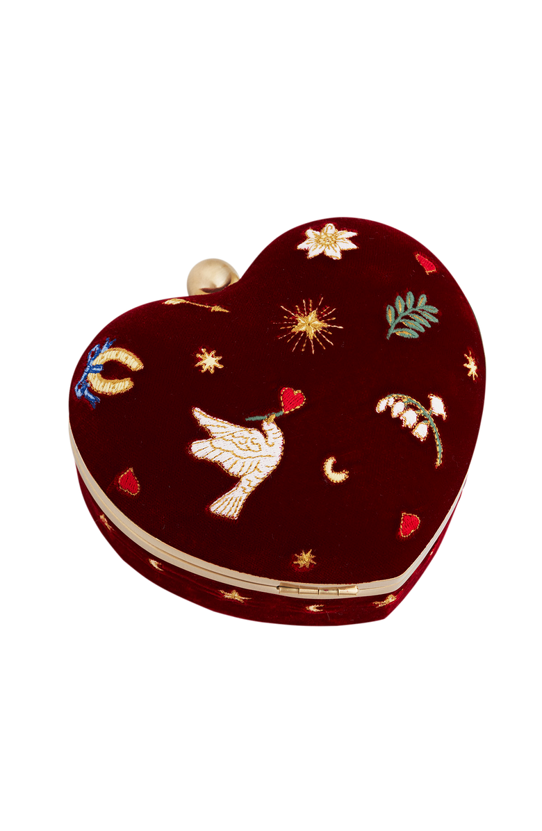 Fable England Heart Velvet Embroidered Jewellery Box, Alternate, color, Dark Red