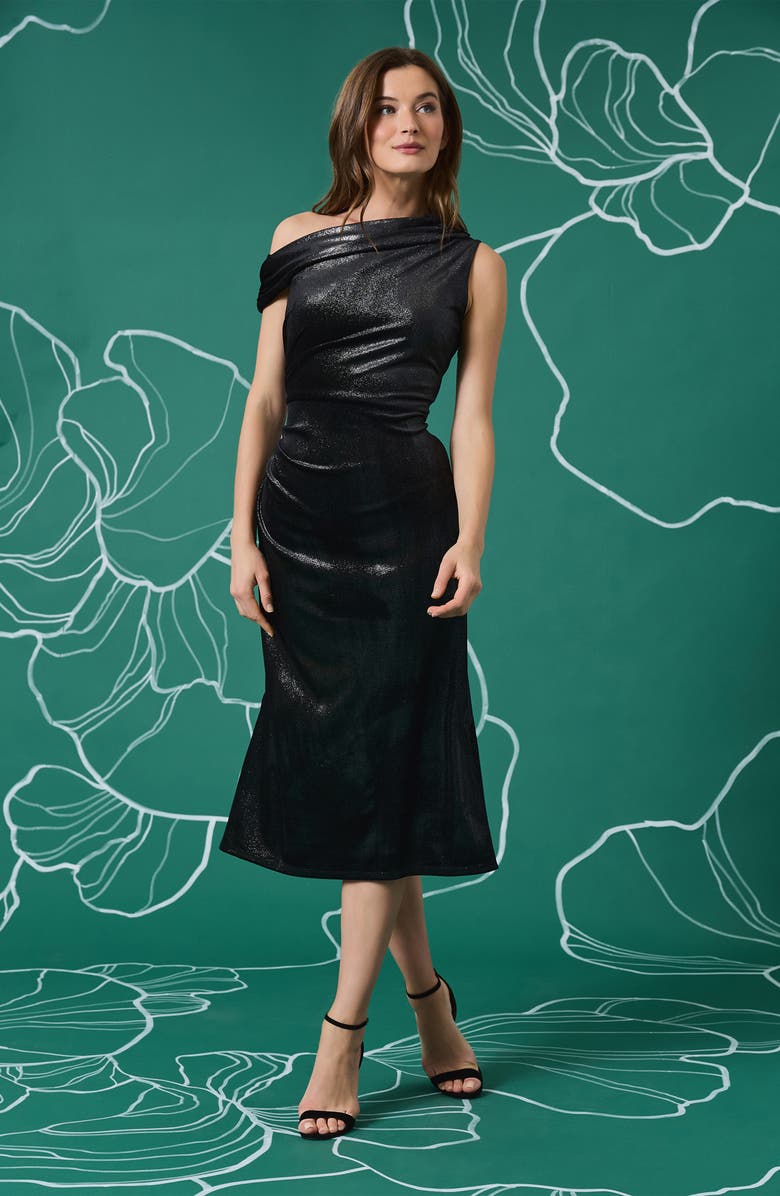 Maggy London One-Shoulder Glitter Ruched Jersey Midi Cocktail Dress | Nordstromrack Maggy London One-Shoulder Glitter Ruched Jersey Midi Cocktail Dress | Nordstromrack
