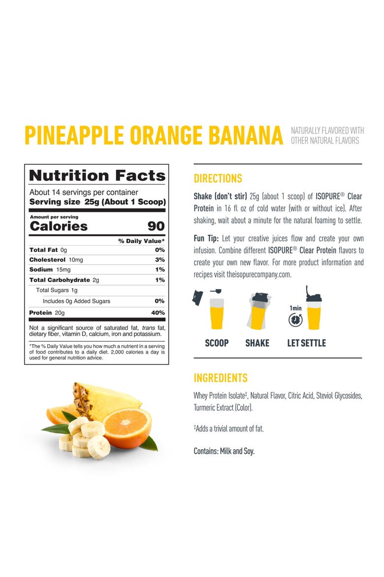Clear Low Carb Whey Protein Isolate Powder Pineapple Orange Banana, Alternate, color, None