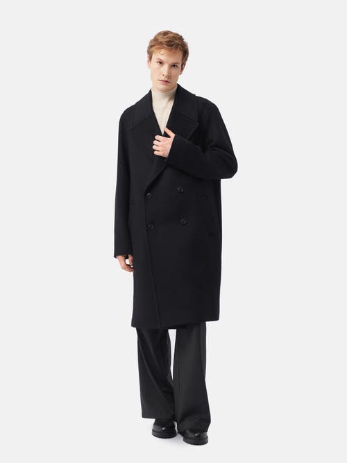 Gobi Mongolian Cashmere Double-breasted Cashmere Coat For Men In Black