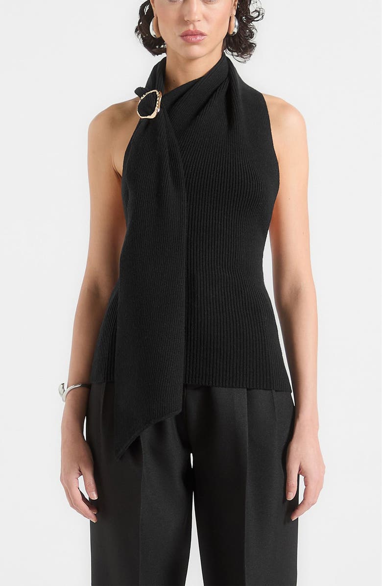 Manière De Voir Elodie Knitted Draped Halterneck Top, Alternate, color, Black