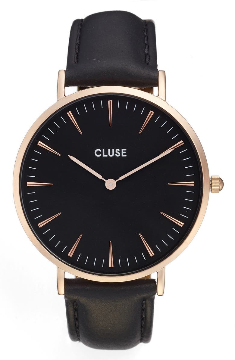 CLUSE La Bohème Leather Strap Watch, 38mm, Main, color,
