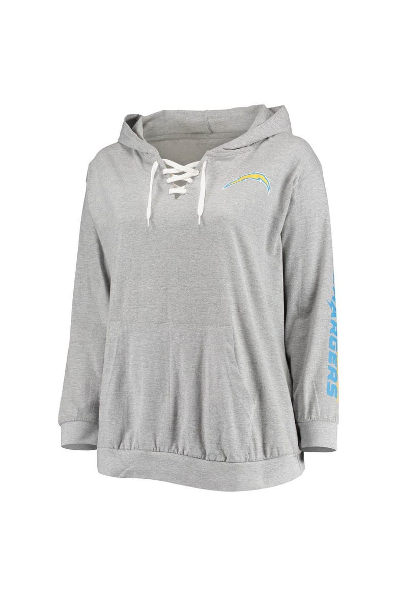 Women's Fanatics Branded Heathered Gray Los Angeles Chargers Plus Size Lace-Up Pullover Hoodie, Alternate, color, Heather Gray