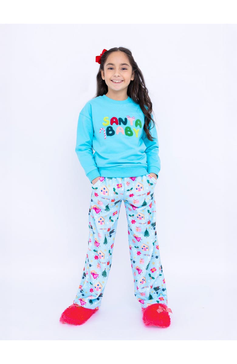 Preppy Goose Plush Christmas loungewear pant, Main, color, Light Blue