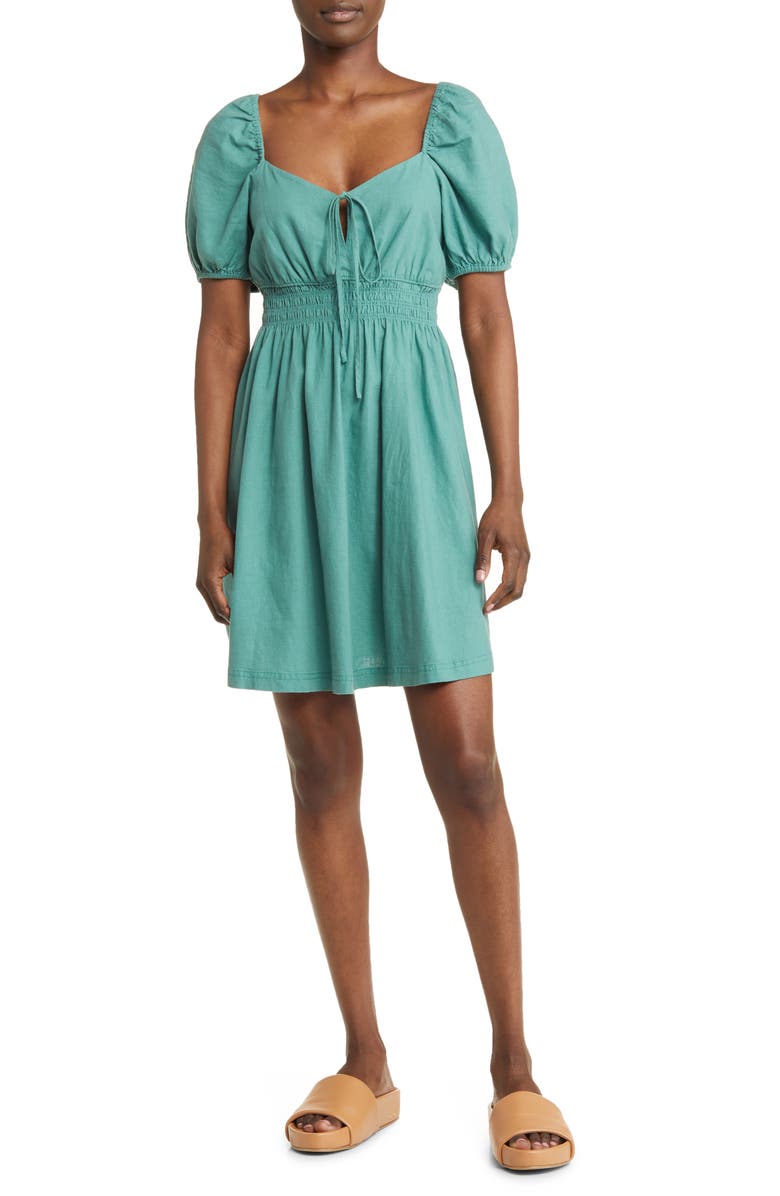 Treasure & Bond Linen Blend Smock Waist Minidress, Main, color,