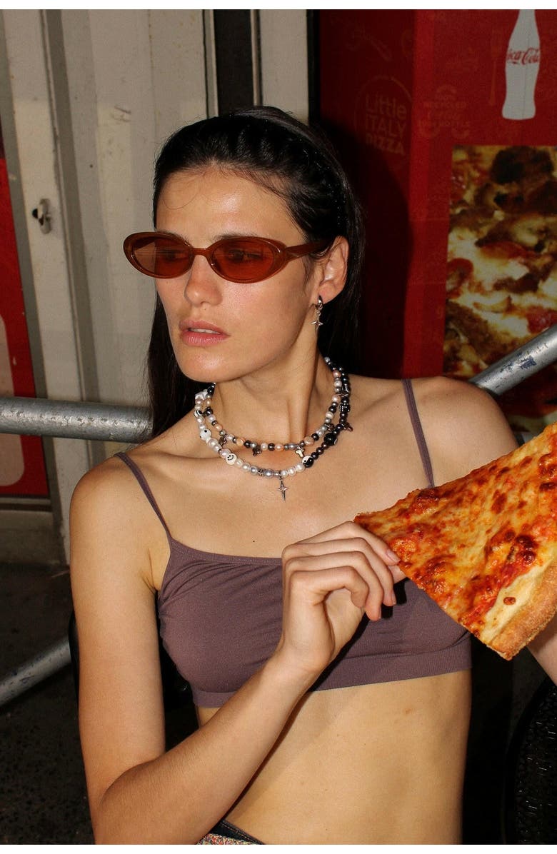 Velvet Luna Pearl Necklace With Star Charm, Alternate, color, Black And White