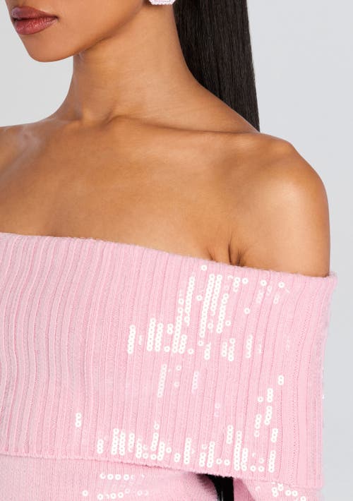 Retroféte Jourdana Sequined Off-the-shoulder Sweater In Earl Rose
