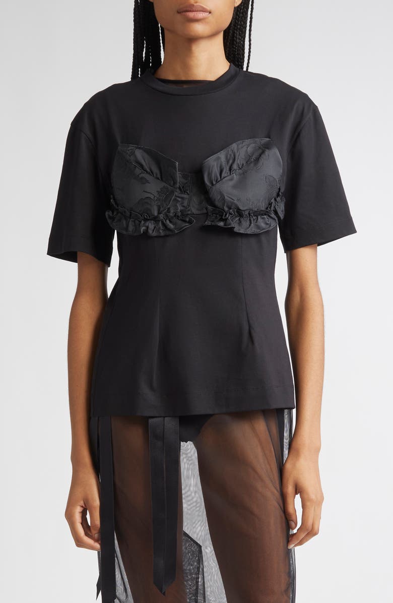Simone Rocha Patchwork Frill Bust Detail T-Shirt, Main, color, Black/ Black