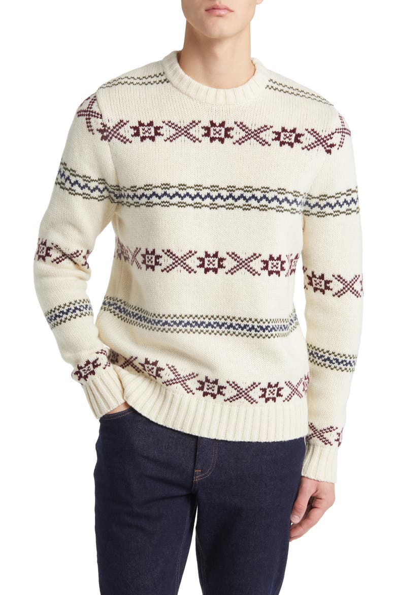Norwegian Motif Wool Blend Sweater, Main, color, OFF WHITE