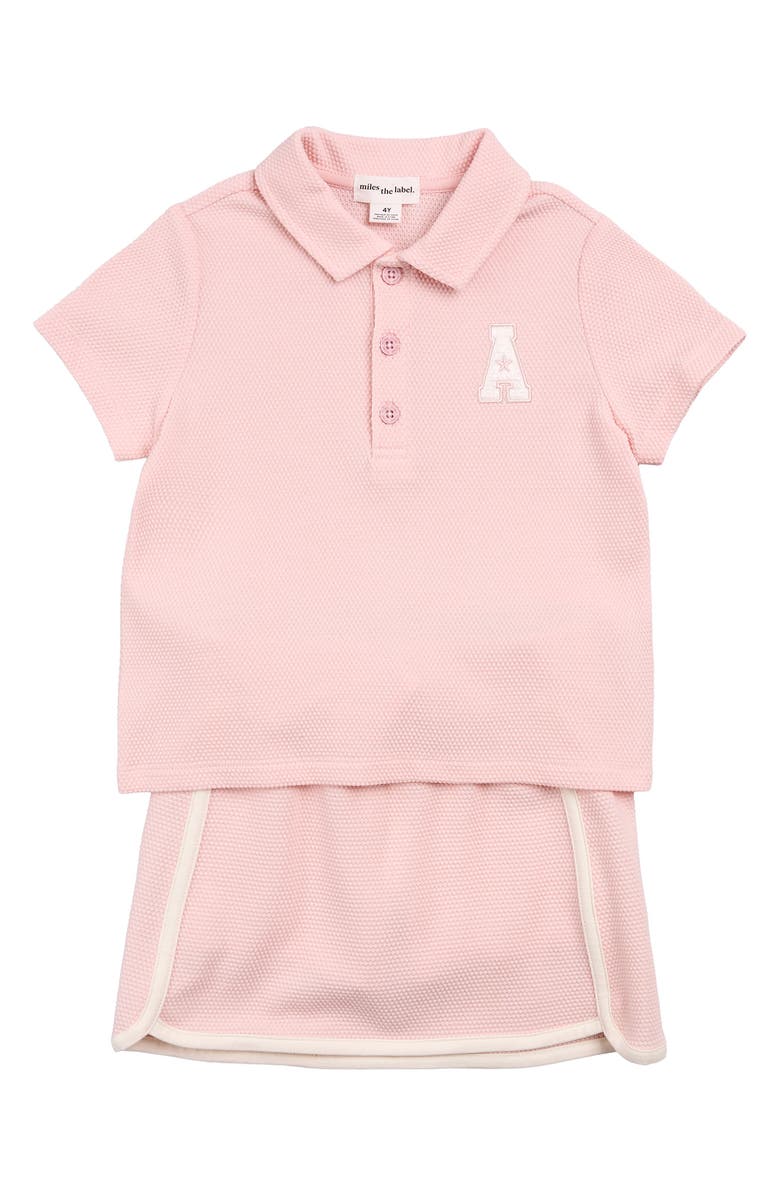miles Organic Cotton Blend Piqué Polo & Skirt Set, Alternate, color, Light Pink