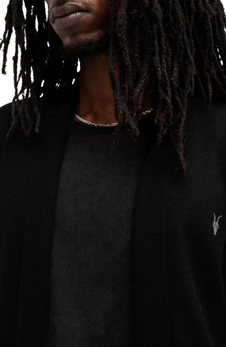 AllSaints Mode Merino Wool Shawl Collar Cardigan, Alternate, color, Black