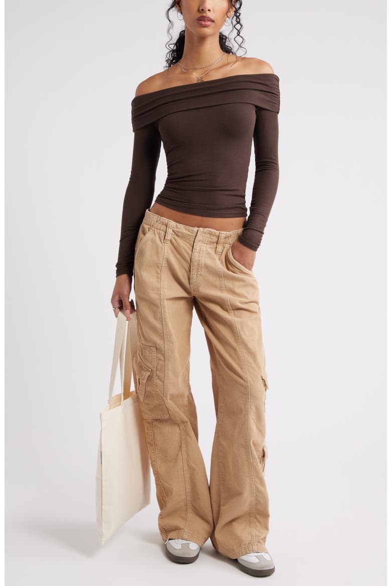 Rib Off the Shoulder Top, Alternate, color, BROWN COFFEE