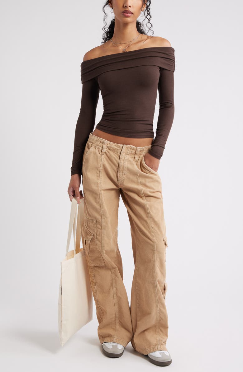 BP. Rib Off the Shoulder Top, Alternate, color, Brown Coffee