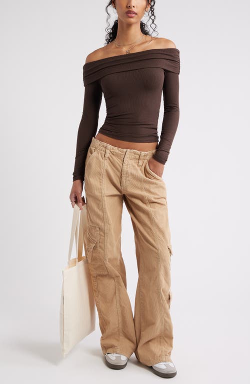 Bp. Rib Off The Shoulder Top In Brown